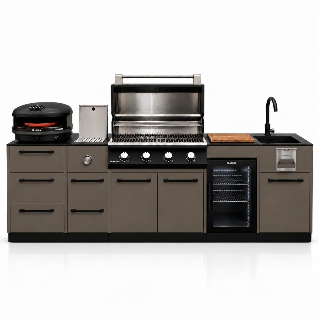 מטבח חוץ נייד עם גריל, מקרר ויחידת מגירות – BRABURA COMPACT 400 TERRA XL
